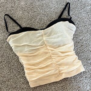 Elegant Cream and Black Ruched Women's Top